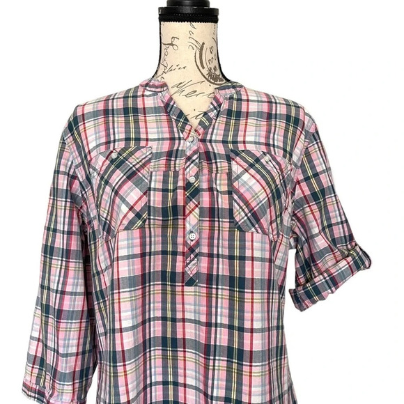 Bit & Bridle Roll Sleeve Plaid Shirt Size Large - Picture 5 of 7